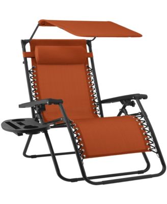 30" Extra Wide Folding Zero Gravity Patio Lounge Chair w/Adjustable Canopy Shade