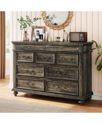 Farmhouse 9 Drawer Dresser for Bedroom, Wide Dresser TV Stand with Large Drawers and Metal Handles, Rustic Wood Chest of Drawers