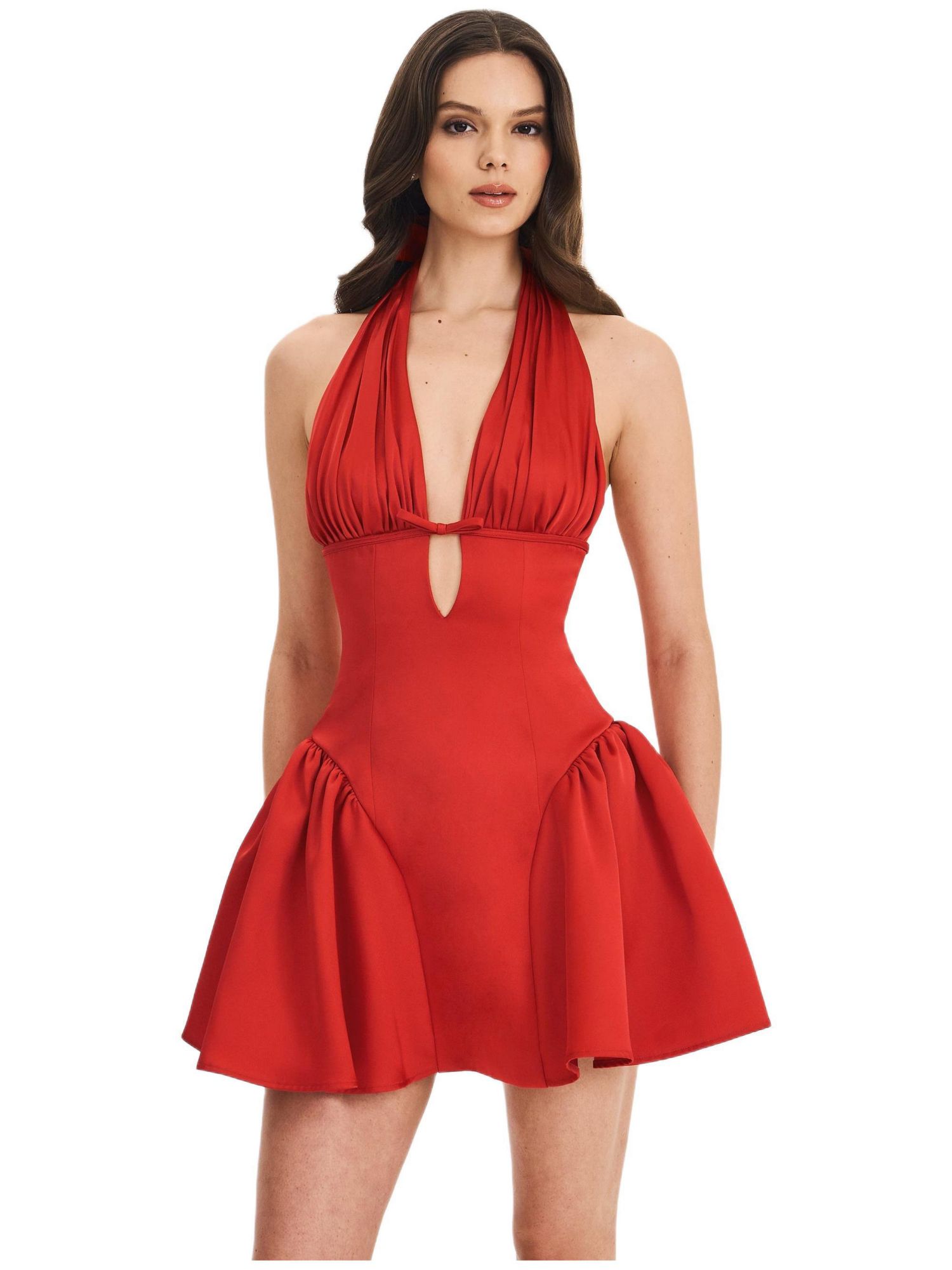 Women's Peyton Ruby Plunging Halter Keyhole Mini Dress