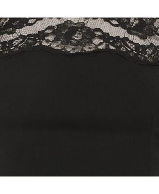 Women's Black Brocade Mesh Floral Lace Mini Dress