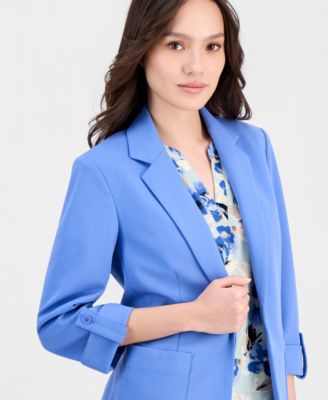 Petite Roll-Tab Patch-Pocket Blazer