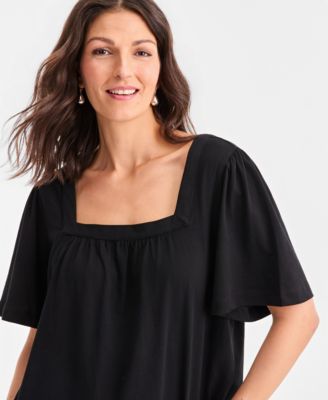 Women's Square-Neck Flutter-Sleeve Top