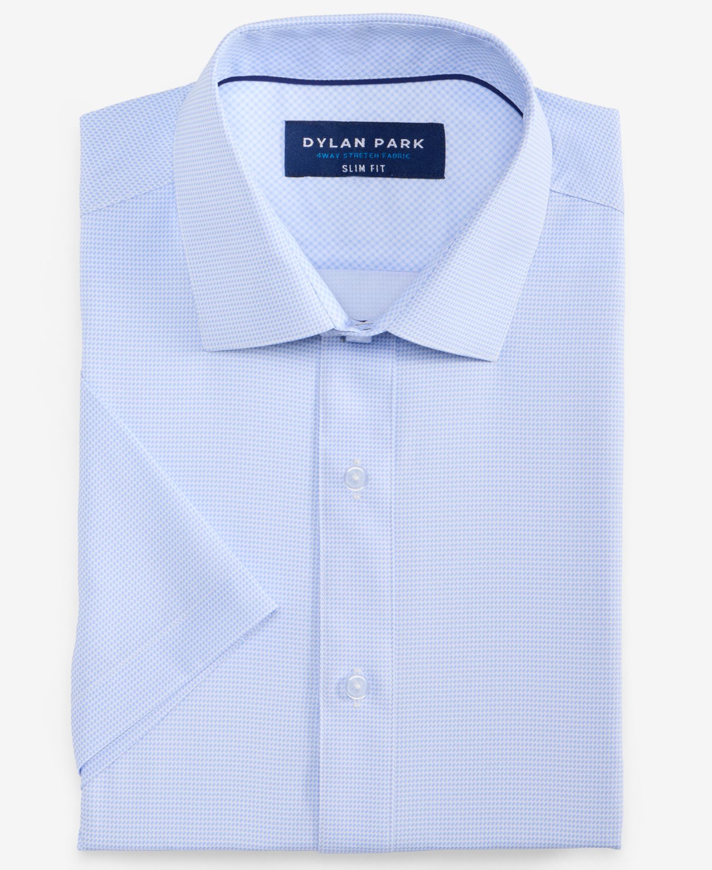 Мужская рубашка Dylan Park Slim-Fit Performance Four-Way Stretch Short-Sleeve Dress Shirt, цвет: Синий — фото 4