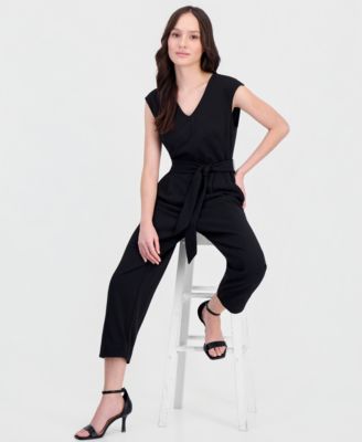 Petite Belted V-Neck Jumpsuit