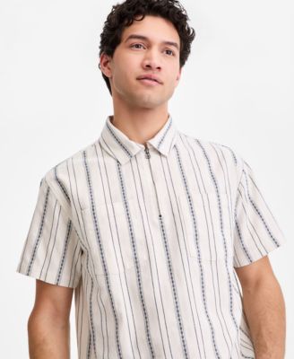 Men's Cotton Anchor-Stripe Quarter-Zip Shirt