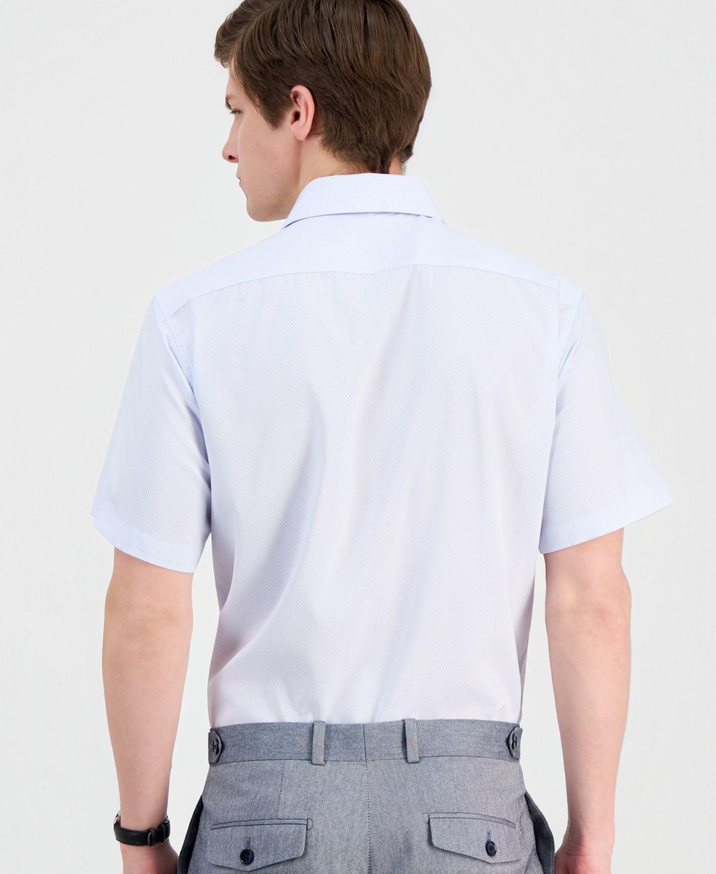 Мужская рубашка Dylan Park Slim-Fit Performance Four-Way Stretch Short-Sleeve Dress Shirt, цвет: Белый однотонный — фото 3