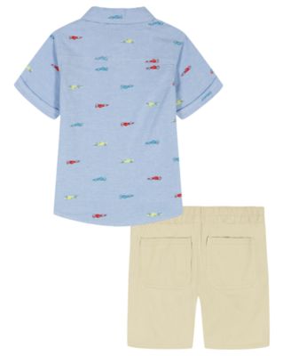 Boys' 2T-5T Short-Sleeve Racecar Print Oxford Shirt & Shorts, 2-Piece Set