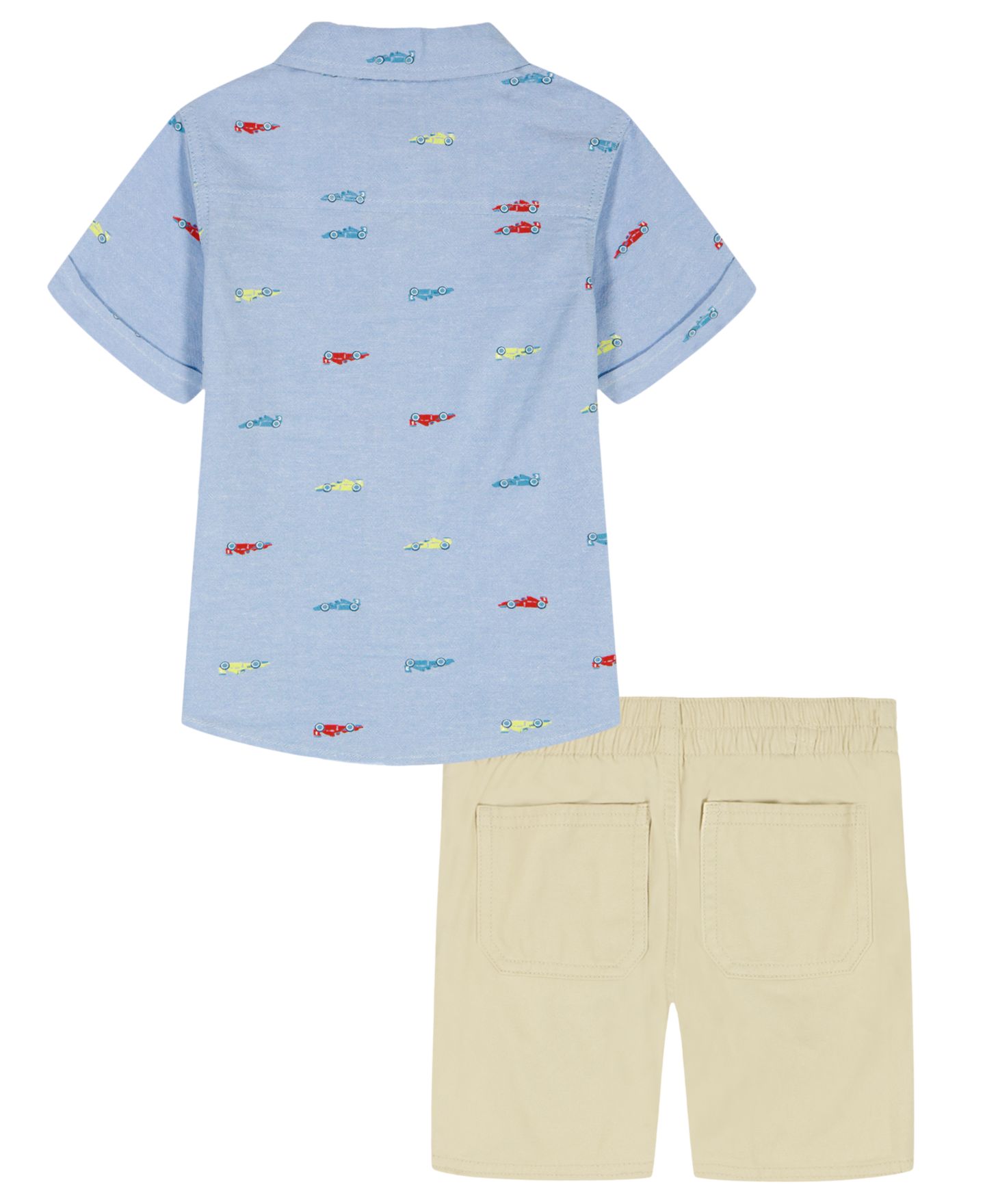 Комплект Kids Headquarters Short-Sleeve Racecar Print Oxford Shirt & Shorts, 2-Piece Set для мальчиков-малышей, цвет: Светлый синий / Бежевый — фото 6