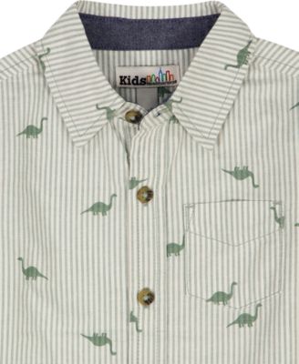 Boys' 2T-5T Short-Sleeve Dino Print Striped Shirt & Shorts, 2-Piece Set