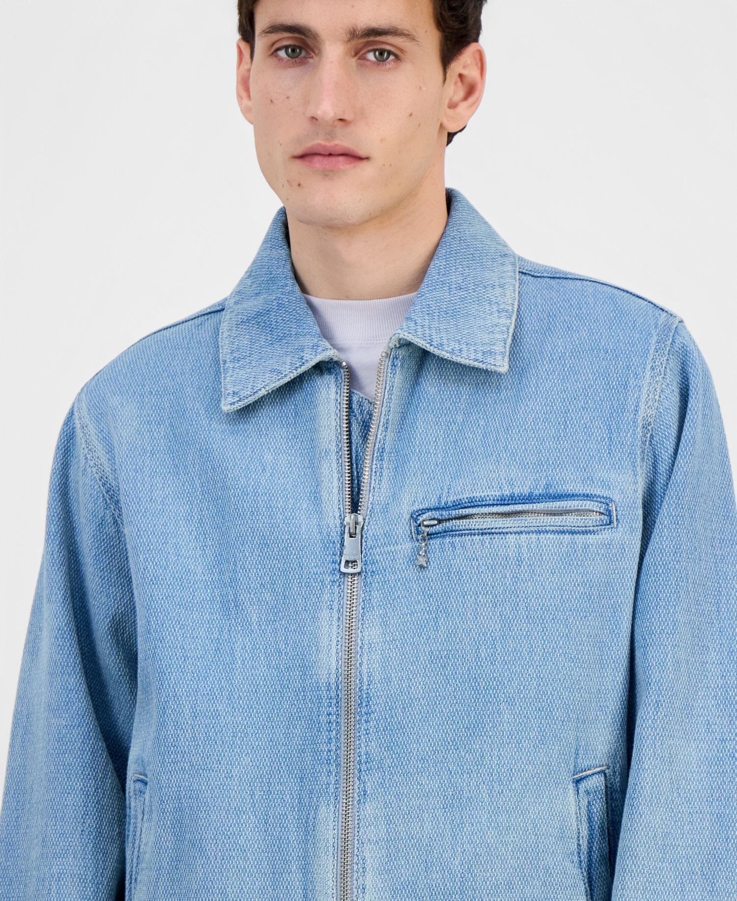 Men's Cotton Waffle Denim Zip Jacket