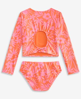 Girls' 7-16 Tropical-Floral-Print Back-Cutout Swimsuit, 2-Piece Set