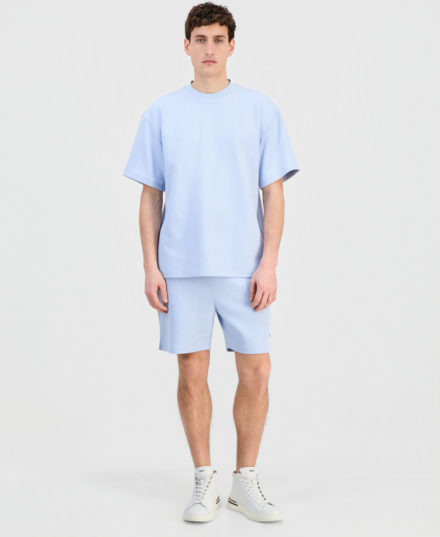 Men's Waffled Jersey Solid-Color Crewneck T-Shirt