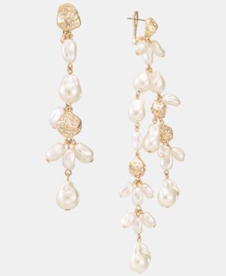 Pav&eacute; Nugget & Imitation Pearl Mismatch Linear Drop Earrings