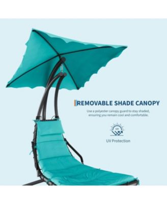 Chaise Lounger Swing Chair with Umbrella Canopy, Patio Hanging Lounge Chair with Stand, Curved Steel - Twin