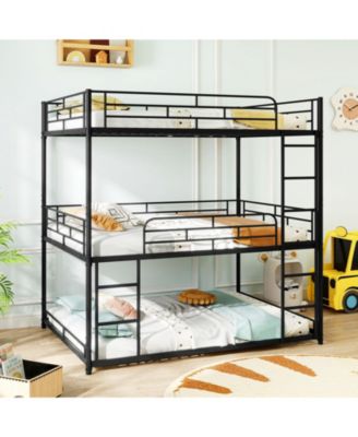 Triple Metal Bunk Bed with Dual Ladders and Safety Rails - 56