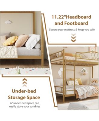 Twin Over Twin Bunk Bed with Ladder & Full Guardrails, Heavy-Duty Metal Frame, 400 lb Capacity, Space-Saving, Noise-Free, Gold