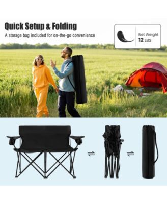 Camping Loveseat Chair for 2 with Cup Holders, Folding Outdoor Seat
