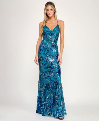 Juniors' Sequin V-Neck Gown