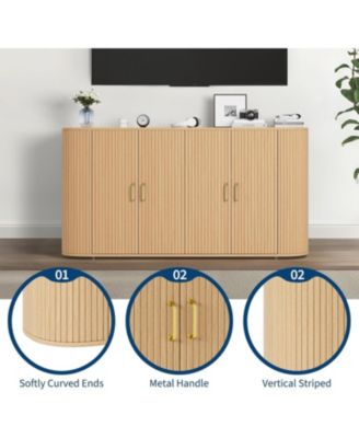 63" Buffet Sideboard Cabinet, Fluted Credenza with Adjustable Shelves, Modern Storage Console Table