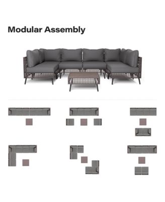 7 Piece PE Wicker Rattan All Weather Cushion Patio Sectional Sofa Set