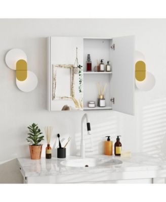 Double-Door Wall-Mount Bathroom Cabinet with Mirror and Adjustable Shelf
