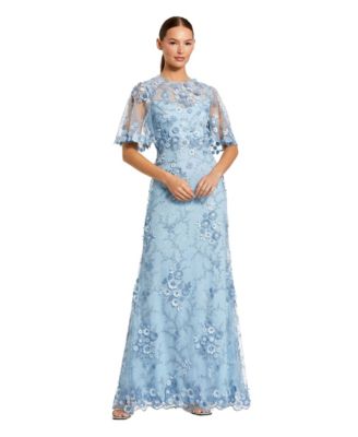 Women's Flutter Sleeve Floral Emboridered Net Gown