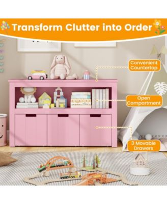 Kids Toy Storage Cabinet with Wheels and Cube Shelves