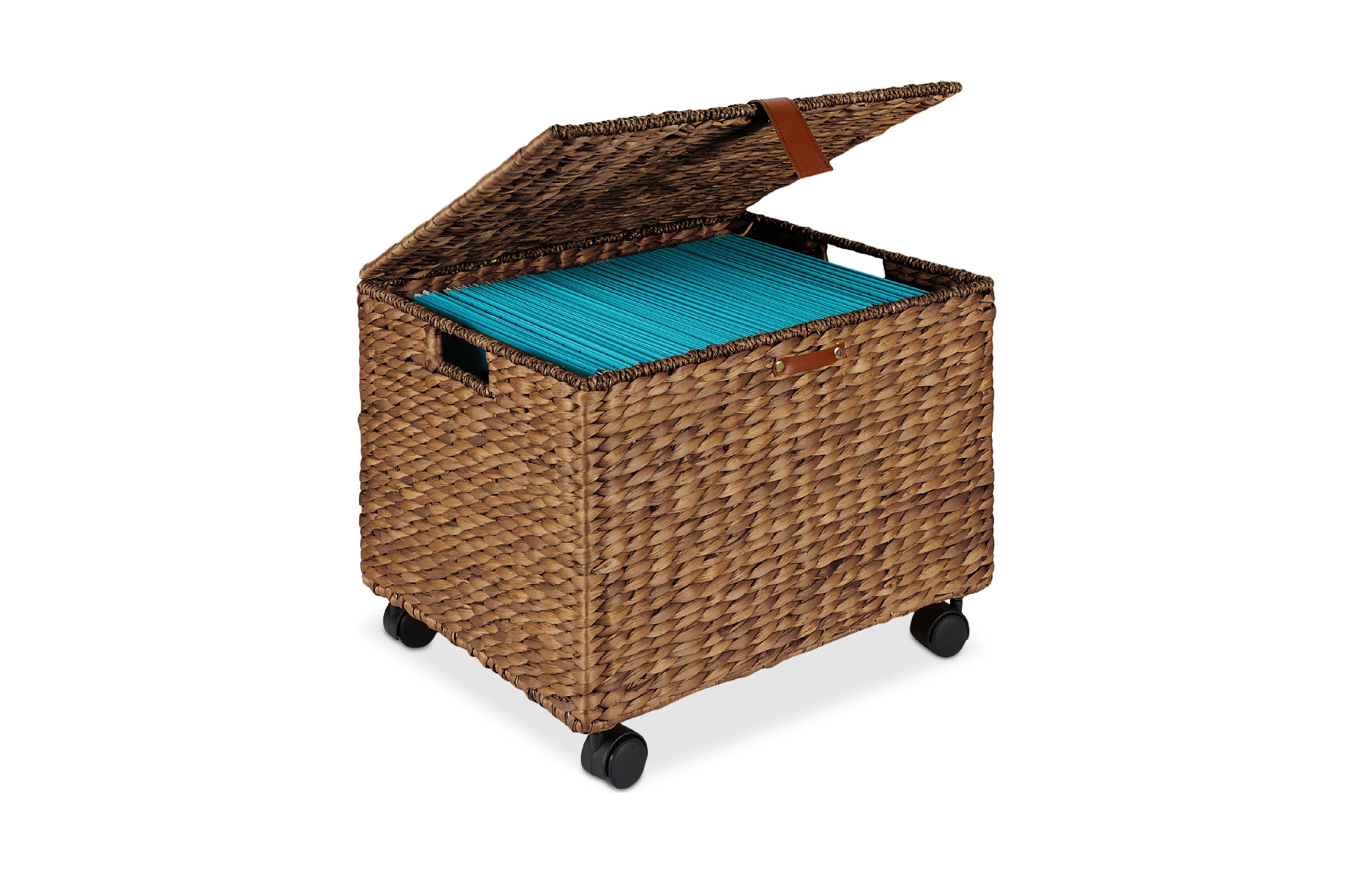 Best Choice Products Hyacinth Rolling Filing Cabinet Mobile Organizer Storage Basket w/ Lid, Locking Wheels