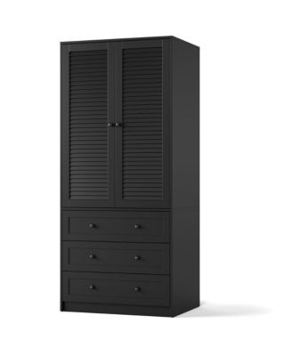 Armoire Wardrobe Closet with Drawers, 69.5" Wooden Wardrobe Cabinet with Hanging Rod & Doors