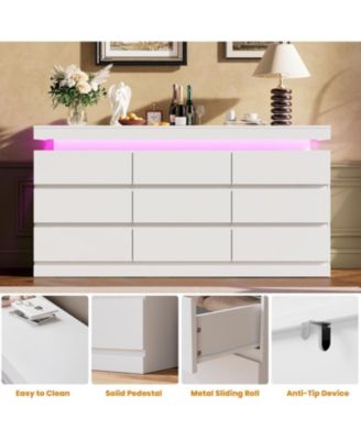 63” Wide Chest of Drawers with LED Light and Charging