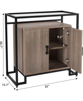 Rattan Nightstand with Tempered Glass Top, 2-Door Open Storage Cabinet with Steel Frame for Bedroom