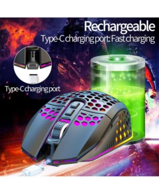 2.4G Wireless Rechargeable Gaming Mouse, Honeycomb Hollow Design, RGB Backlight, 3-Speed DPI (800/1200/1600), Silent Click,for Gamers