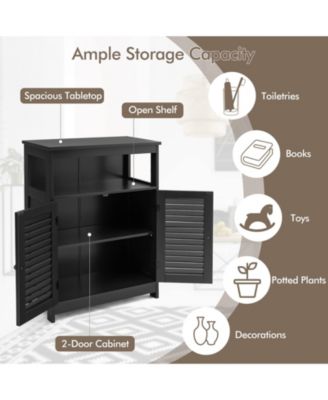 Wood Freestanding Bathroom Cabinet with Double Shutter Doors, Storage Organizer