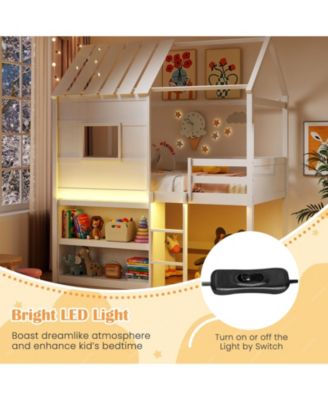 Pine Wood / Plywood / Engineered Wood LED Lighting and Built-In Bookshelf Kids Twin Loft Bed - 44