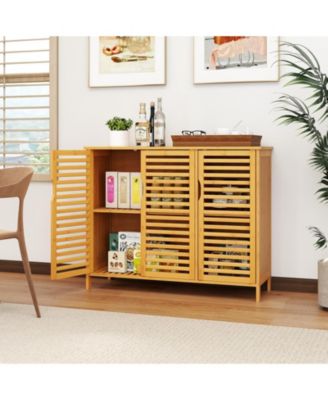 3-Door Bamboo Bathroom Cabinet with Shelves, Freestanding Storage Organizer