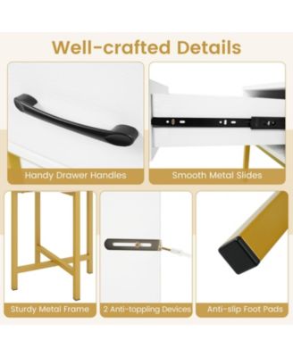 Vanity Desk and Cushioned Stool Set with Lighted Mirror and Lights, Makeup Table