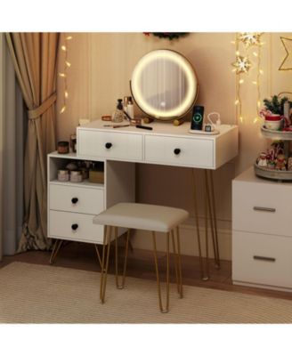 Modern Dressing Table with Storage Cabinet, Vanity Makeup Desk