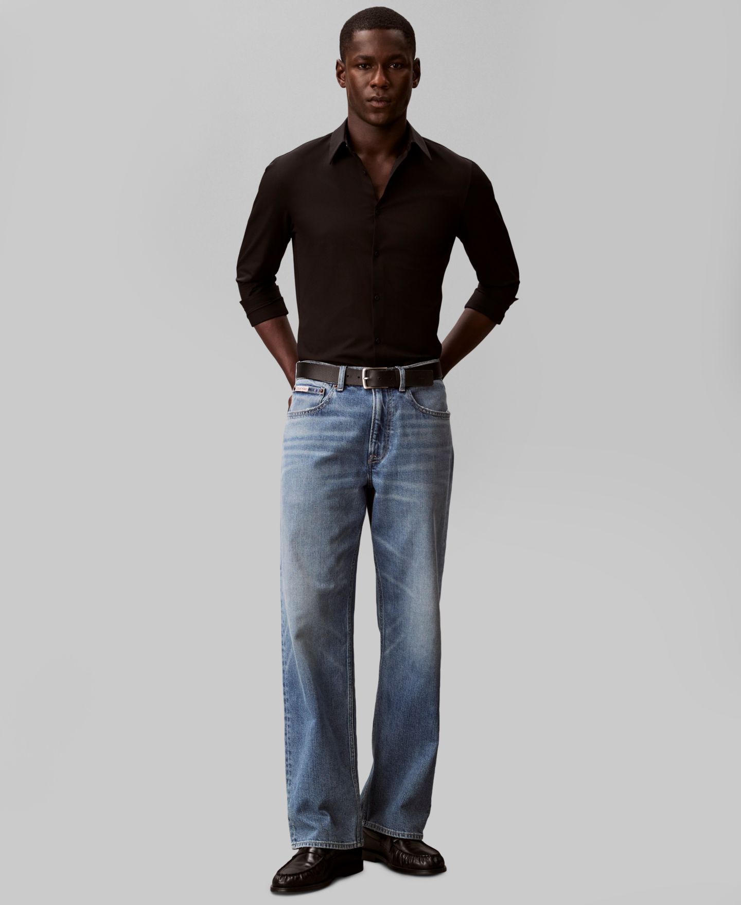 Мужская рубашка Calvin Klein Tech Stretch Slim Button-Up, цвет: Чёрный — фото 2