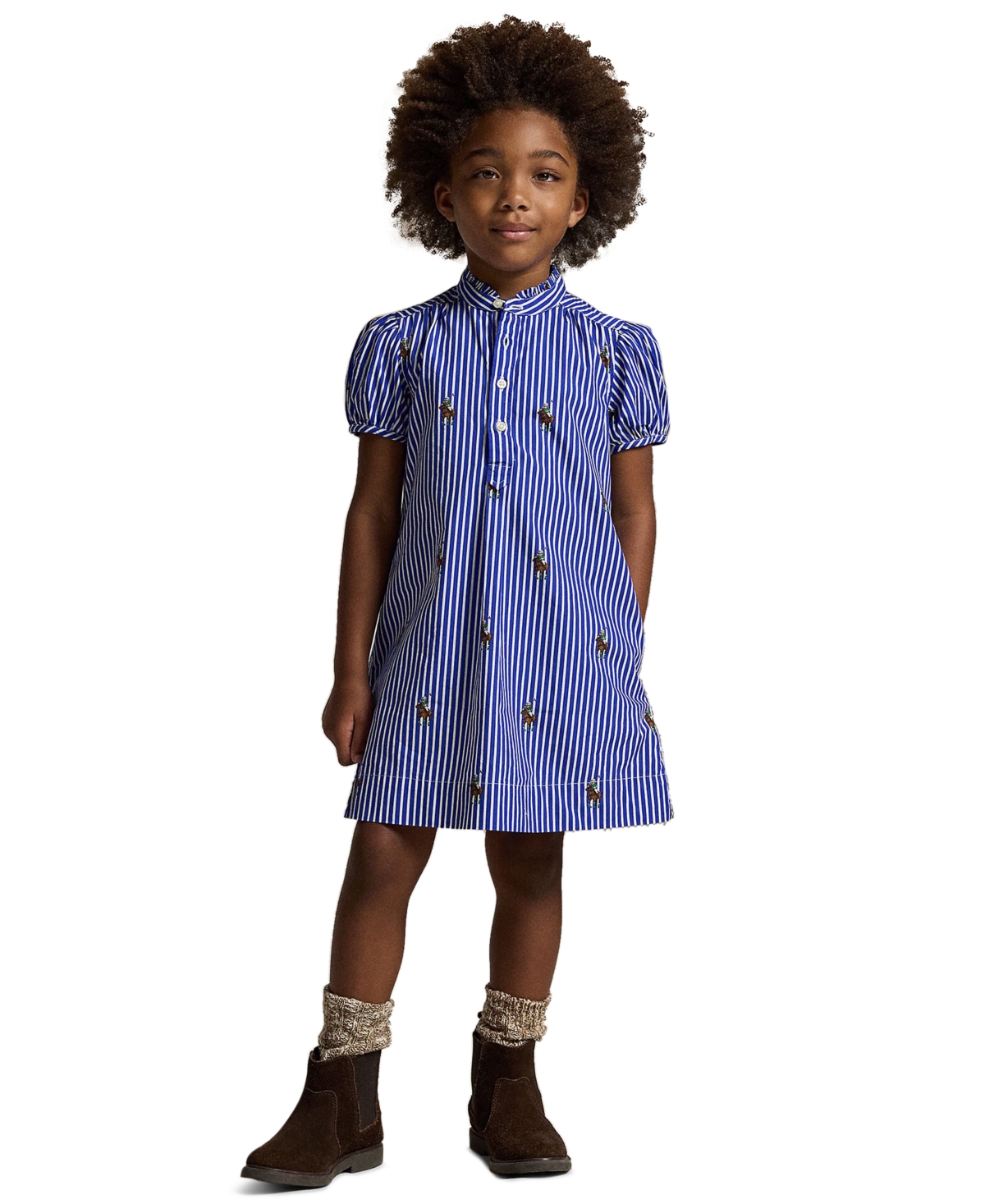 Polo Ralph Lauren Girls' 2T-6X Bear Striped Short-Sleeve Shirt Dress