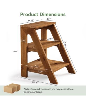 Solid Wood End Table Set of 2, 3-Tier Farmhouse Side Table with Open Storage Shelves, Rustic Nightstand for Living Room