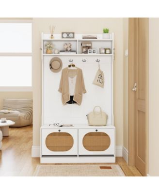 Entryway 4-in-1 Hall Tree with Coat Rack and Flip Drawers