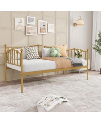 Daybed Frame, Metal Platform Sofa Bed with Headboard, Steel Slats, 12&acirc;€ Storage - Twin