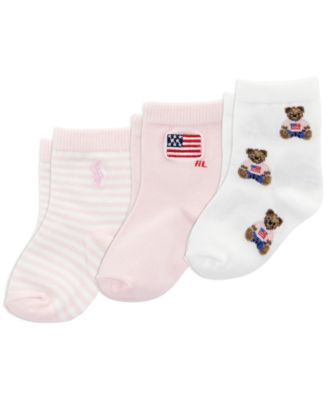Baby Girls Americana Bear Socks, 3-Pack