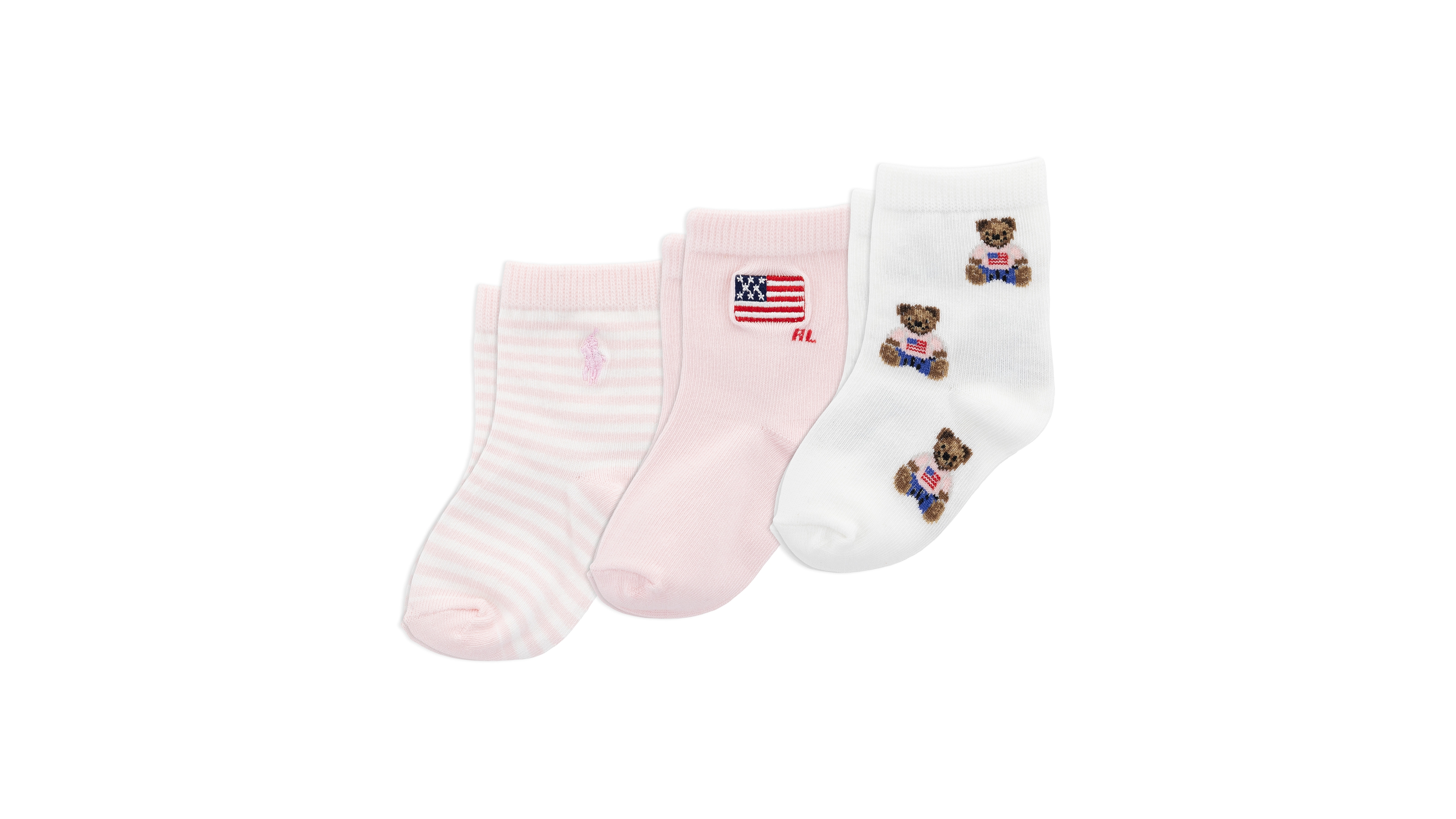 Polo Ralph Lauren Baby Girls Americana Bear Socks, 3-Pack