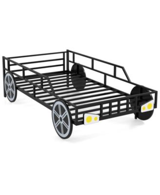 Kids Twin Size Car Bed Frame with Safety Rails and Metal Frame - 42