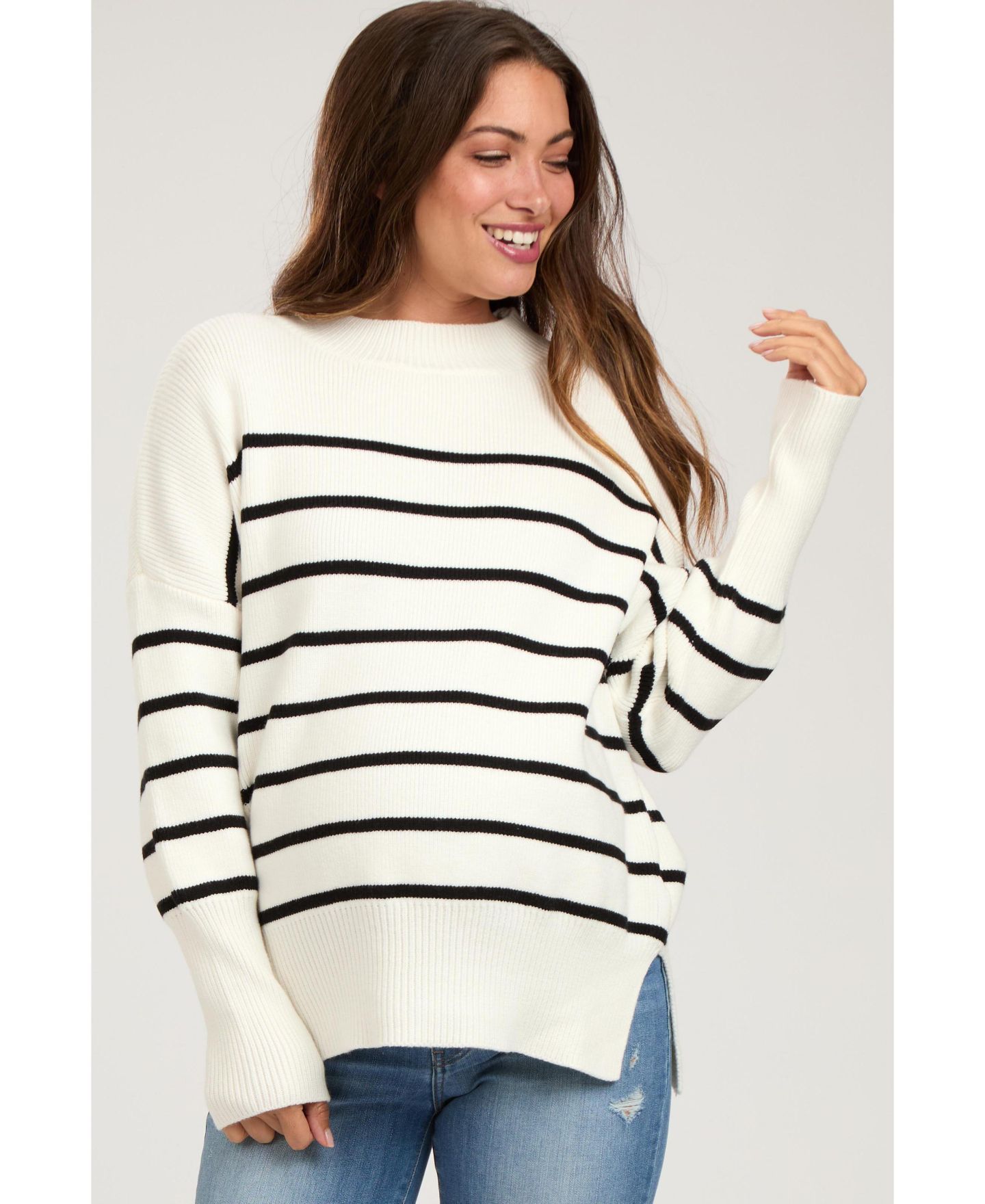 Женский свитер Pinkblush Maternity Striped Drop Shoulder, цвет: Слоновая кость — фото 1