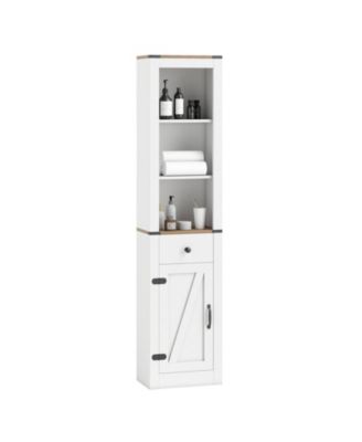 68" Tall Narrow Bathroom Cabinet with Barn Door and Drawer, Slim Storage Organizer