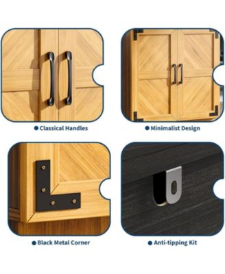 31.5" Farmhouse Sideboard Buffet Cabinet with Storage - Rustic Oak Storage Credenza with Adjustable Shelves, Multi-Functional Coffee Bar