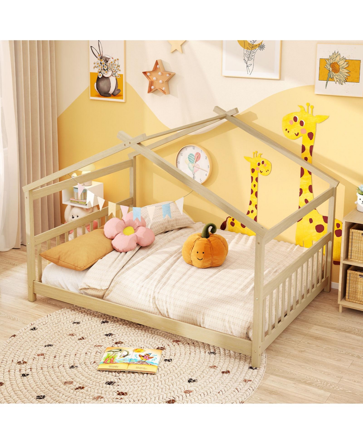 Slickblue Montessori Full Floor Bed with House Frame and Headboard