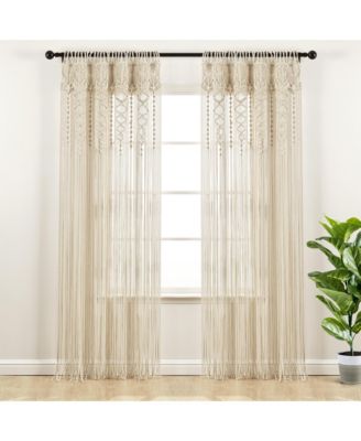 Boho Macrame Textured Cotton Window Curtain Panel Single 40"W x 84"L Neutral - Macrame Curtains For Windows, Room Divider, Boho Wall Decor
